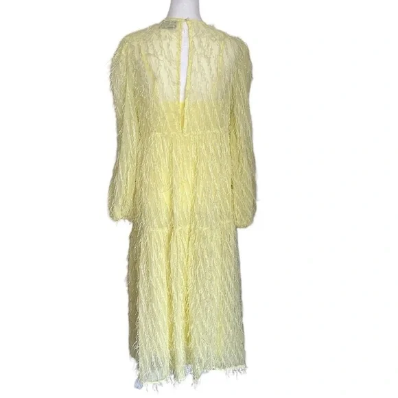 Asos Design Women’s Tiered Midi Dress Fluffy Texture Pale Yellow Size 6 Lined - Picture 2 of 15